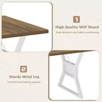 Table à manger de ferme de 180 cm, table de cuisine rectangulaire en bois avec pieds en métal robustes, pour 4 à 6 personnes, idéale pour la salle à manger ou le salon