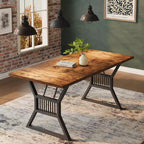 70.8 Inch Farmhouse Dining Table, Rectangular Wooden Kitchen Table with Sturdy Metal Legs, Seats 4-6, Ideal for Dining Room or Living Room