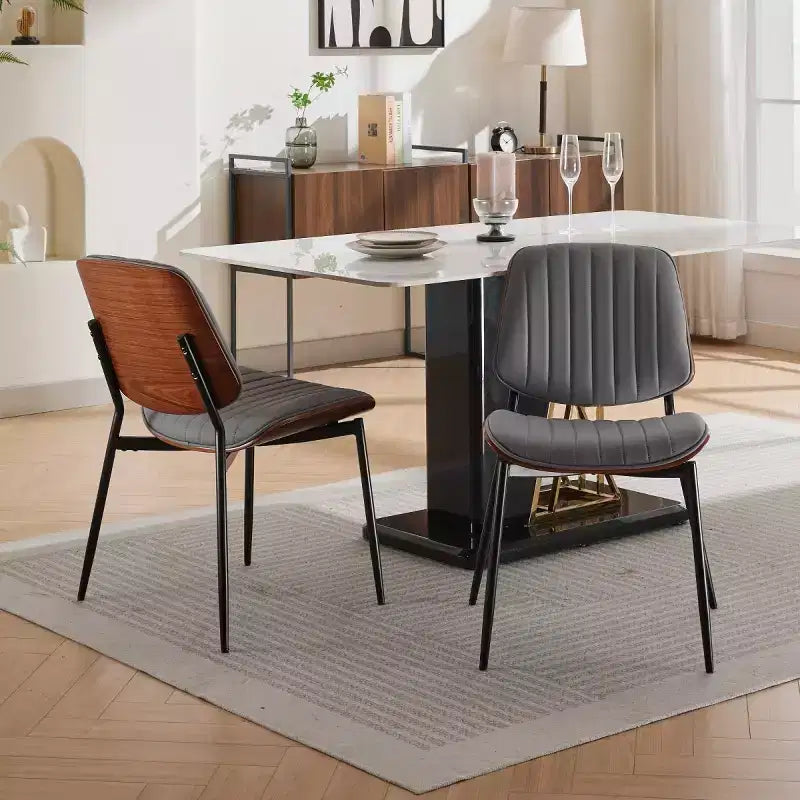 Chaise de salle à manger moderne du milieu du siècle en similicuir avec dossier incurvé, chaise sans accoudoirs pour salle à manger ou cuisine