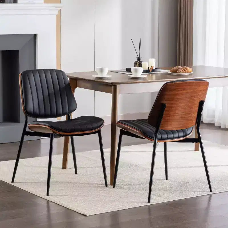 Chaise de salle à manger moderne du milieu du siècle en similicuir avec dossier incurvé, chaise sans accoudoirs pour salle à manger ou cuisine
