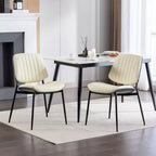 Set of 2 Mid-Century Modern Faux Leather Upholstered Dining Chairs with Curved Backrest, Armless Chairs for Dining Room or Kitchen-Panipeachy