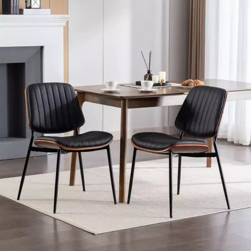 Chaise de salle à manger moderne du milieu du siècle en similicuir avec dossier incurvé, chaise sans accoudoirs pour salle à manger ou cuisine