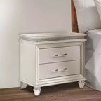 Royal Hampton 2 Drawer Nightstand with Acrylic Feet and Crystal Accents, Silver