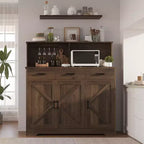 Buffet de cuisine de 120 cm avec rangement, grand buffet de cuisine en bois avec 3 portes, 3 tiroirs et un plan de travail, table de buffet pour salle à manger