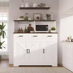 Buffet de cuisine de 120 cm avec rangement, grand buffet de cuisine en bois avec 3 portes, 3 tiroirs et un plan de travail, table de buffet pour salle à manger