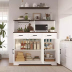 Buffet de cuisine de 120 cm avec rangement, grand buffet de cuisine en bois avec 3 portes, 3 tiroirs et un plan de travail, table de buffet pour salle à manger