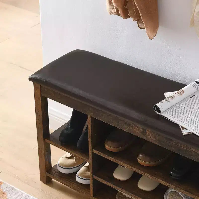 Banc à chaussures avec couvercle relevable, étagères inférieures réglables et rangement dissimulé