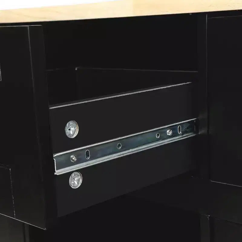 Îlot de cuisine avec armoire de rangement et 3 tiroirs Desserte de cuisine avec plan de travail rabattable en bois d'hévéa Étagères de rangement pour salle à manger, Noir