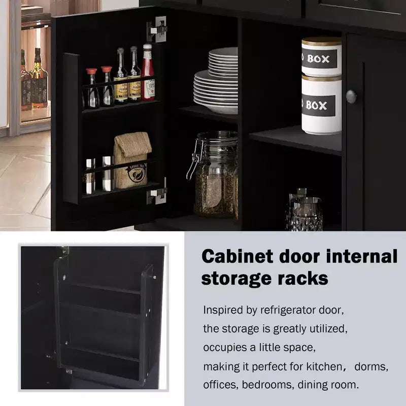 Îlot de cuisine avec armoire de rangement et 3 tiroirs Desserte de cuisine avec plan de travail rabattable en bois d'hévéa Étagères de rangement pour salle à manger, Noir