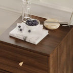 Coiffeuse roulante en noyer avec miroir LED, plan de travail pliable et rangement multicouche