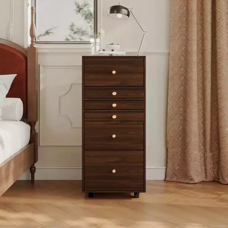 Coiffeuse roulante en noyer avec miroir LED, plan de travail pliable et rangement multicouche