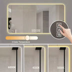 Miroir de courtoisie de salle de bain LED 48 x 24 pouces avec éclairage d'appoint tricolore à intensité variable et fonction de désembuage à une touche