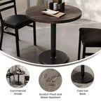 Plateau de table rond commercial en bois massif avec pied de table de salle à manger rond en fonte résistant à la rouille de 18 po