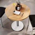 Plateau de table rond commercial en bois massif avec pied de table de salle à manger rond en fonte résistant à la rouille de 18 po