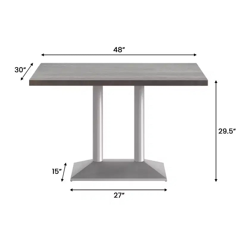 Plateau de table d'intérieur rectangulaire en bois massif avec pied de table double colonne 27 x 15 hauteur dîner
