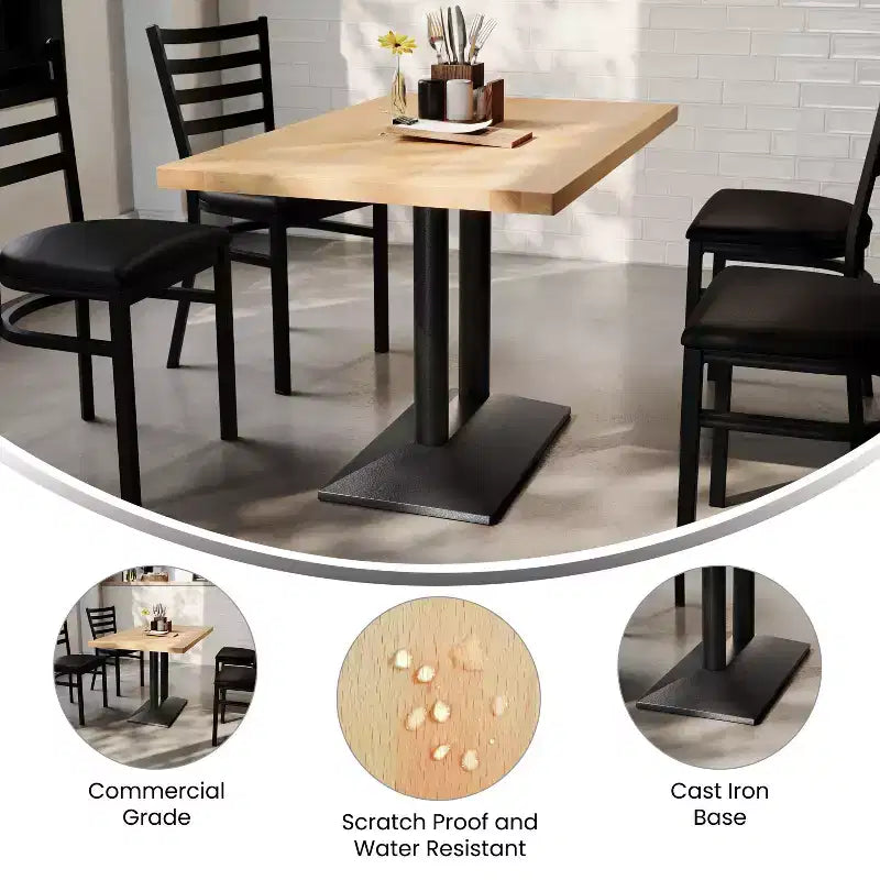 Plateau de table d'intérieur rectangulaire en bois massif avec pied de table double colonne 27 x 15 hauteur dîner