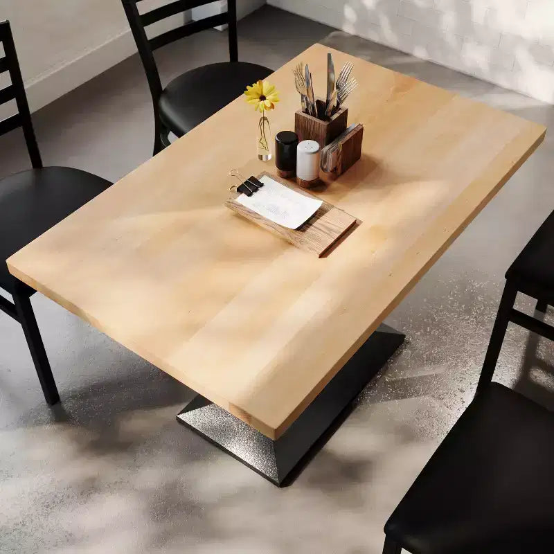 Plateau de table d'intérieur rectangulaire en bois massif avec pied de table double colonne 27 x 15 hauteur dîner