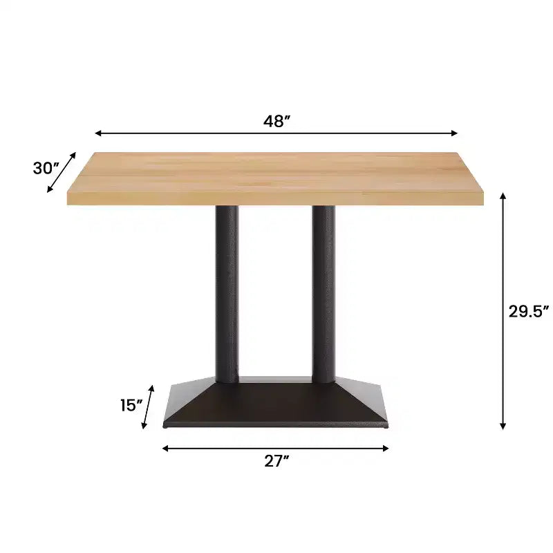 Plateau de table d'intérieur rectangulaire en bois massif avec pied de table double colonne 27 x 15 hauteur dîner