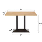 Plateau de table d'intérieur rectangulaire en bois massif avec pied de table double colonne 27 x 15 hauteur dîner