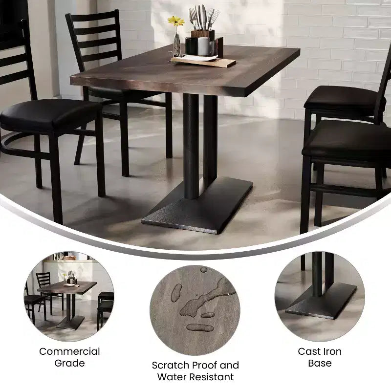 Plateau de table d'intérieur rectangulaire en bois massif avec pied de table double colonne 27 x 15 hauteur dîner