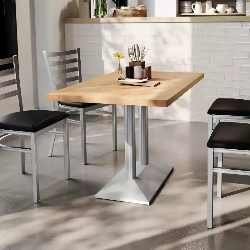Plateau de table d'intérieur rectangulaire en bois massif avec pied de table double colonne 27 x 15 hauteur dîner