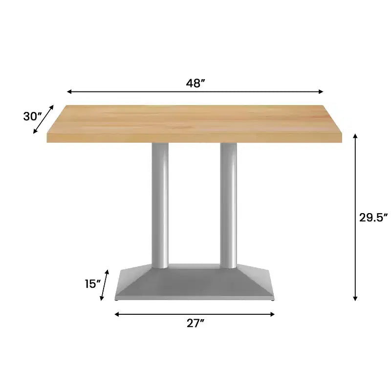 Plateau de table d'intérieur rectangulaire en bois massif avec pied de table double colonne 27 x 15 hauteur dîner