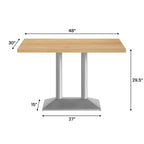 Plateau de table d'intérieur rectangulaire en bois massif avec pied de table double colonne 27 x 15 hauteur dîner
