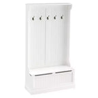 Okak 38IN Entryway Hall Tree with 5 Metal Hooks, Coat Tree with Shoe Storage and Top Door, Freestanding Coat Rack for Living Room, Entryway, Cream