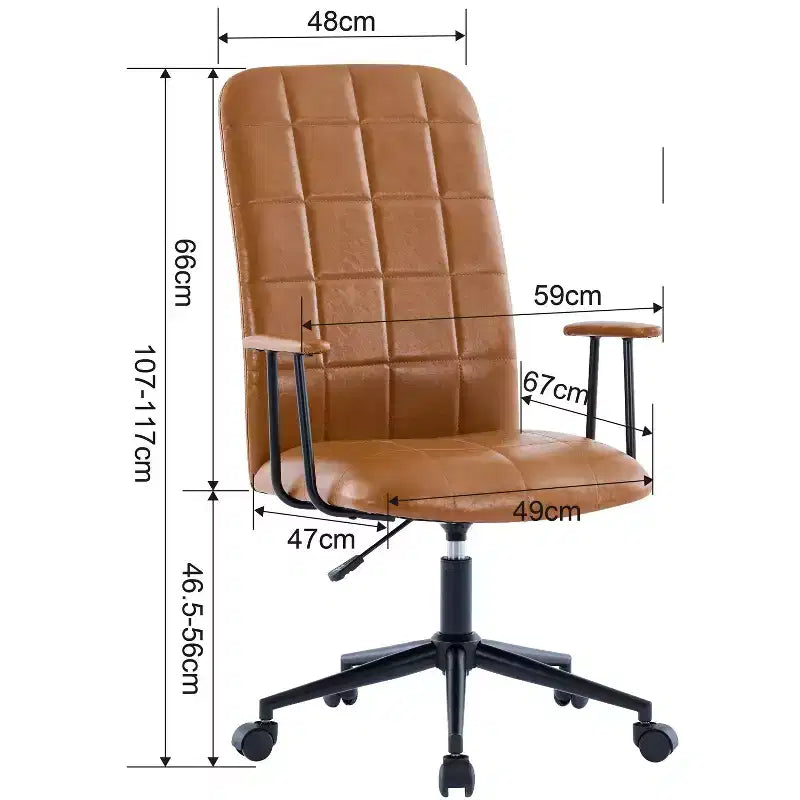 Chaise de bureau moderne antique en cuir PU avec dossier haut et roulettes, chaise de travail ergonomique pivotante pour bureau à domicile et salon