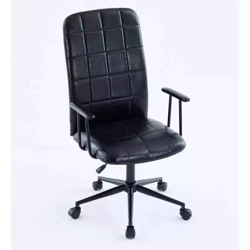 Chaise de bureau moderne antique en cuir PU avec dossier haut et roulettes, chaise de travail ergonomique pivotante pour bureau à domicile et salon