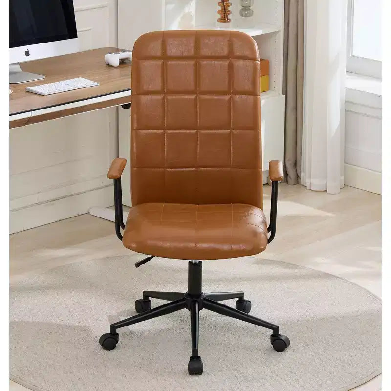 Chaise de bureau moderne antique en cuir PU avec dossier haut et roulettes, chaise de travail ergonomique pivotante pour bureau à domicile et salon