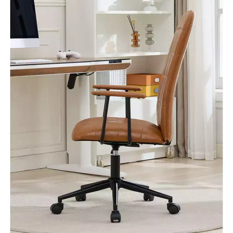 Chaise de bureau moderne antique en cuir PU avec dossier haut et roulettes, chaise de travail ergonomique pivotante pour bureau à domicile et salon