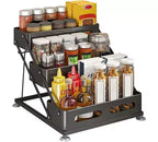 Étagère à épices à 3 niveaux, réglable en hauteur, en métal, pour bouteilles d'épices de cuisine, s'adapte parfaitement aux armoires, comptoirs et garde-manger.