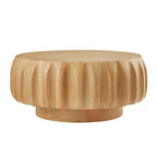 Table basse ronde en bois de 31,5 pouces, table centrale sculptée en bois cannelé de style moderne du milieu du siècle pour salon ou appartement