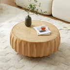 Table basse ronde en bois de 31,5 pouces, table centrale sculptée en bois cannelé de style moderne du milieu du siècle pour salon ou appartement