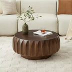 Table basse ronde en bois de 31,5 pouces, table centrale sculptée en bois cannelé de style moderne du milieu du siècle pour salon ou appartement