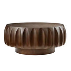Table basse ronde en bois de 31,5 pouces, table centrale sculptée en bois cannelé de style moderne du milieu du siècle pour salon ou appartement