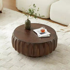 Table basse ronde en bois de 31,5 pouces, table centrale sculptée en bois cannelé de style moderne du milieu du siècle pour salon ou appartement