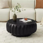Table basse ronde en bois de 31,5 pouces, table centrale sculptée en bois cannelé de style moderne du milieu du siècle pour salon ou appartement