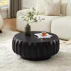 Table basse ronde en bois de 31,5 pouces, table centrale sculptée en bois cannelé de style moderne du milieu du siècle pour salon ou appartement