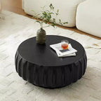 Table basse ronde en bois de 31,5 pouces, table centrale sculptée en bois cannelé de style moderne du milieu du siècle pour salon ou appartement