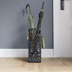 Steel Umbrella Stand with Drip Tray, Freestanding Umbrella Holder with 4 Hooks for Entryway, Organizer for Canes Walking Sticks, Black