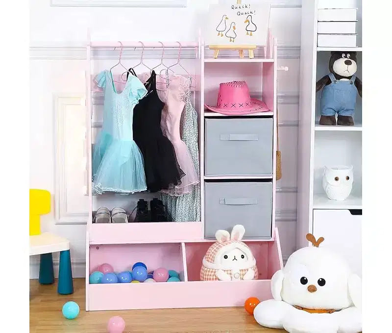 Meuble de rangement pour déguisements d'enfants avec miroir, armoire rose et commode avec miroir, organiseur de costumes avec étagères et armoire à bijoux pour enfants