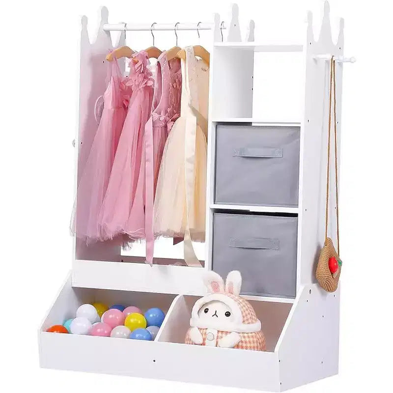 Meuble de rangement pour déguisements d'enfants avec miroir, armoire rose et commode avec miroir, organiseur de costumes avec étagères et armoire à bijoux pour enfants