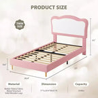 Lit rembourré pour enfants avec tête de lit festonnée, joli lit en velours pour filles et garçons, lit plateforme robuste avec lattes en bois, sans bruit