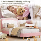 Lit rembourré pour enfants avec tête de lit festonnée, joli lit en velours pour filles et garçons, lit plateforme robuste avec lattes en bois, sans bruit
