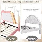 Lit rembourré pour enfants avec tête de lit festonnée, joli lit en velours pour filles et garçons, lit plateforme robuste avec lattes en bois, sans bruit