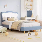 Lit rembourré pour enfants avec tête de lit festonnée, joli lit en velours pour filles et garçons, lit plateforme robuste avec lattes en bois, sans bruit