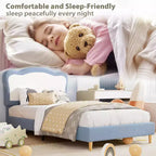 Lit rembourré pour enfants avec tête de lit festonnée, joli lit en velours pour filles et garçons, lit plateforme robuste avec lattes en bois, sans bruit