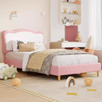 Lit rembourré pour enfants avec tête de lit festonnée, joli lit en velours pour filles et garçons, lit plateforme robuste avec lattes en bois, sans bruit
